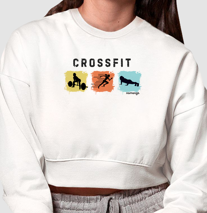 Cropped Moletom Feminina CrossFit Composição de Movimentos – Na Manga