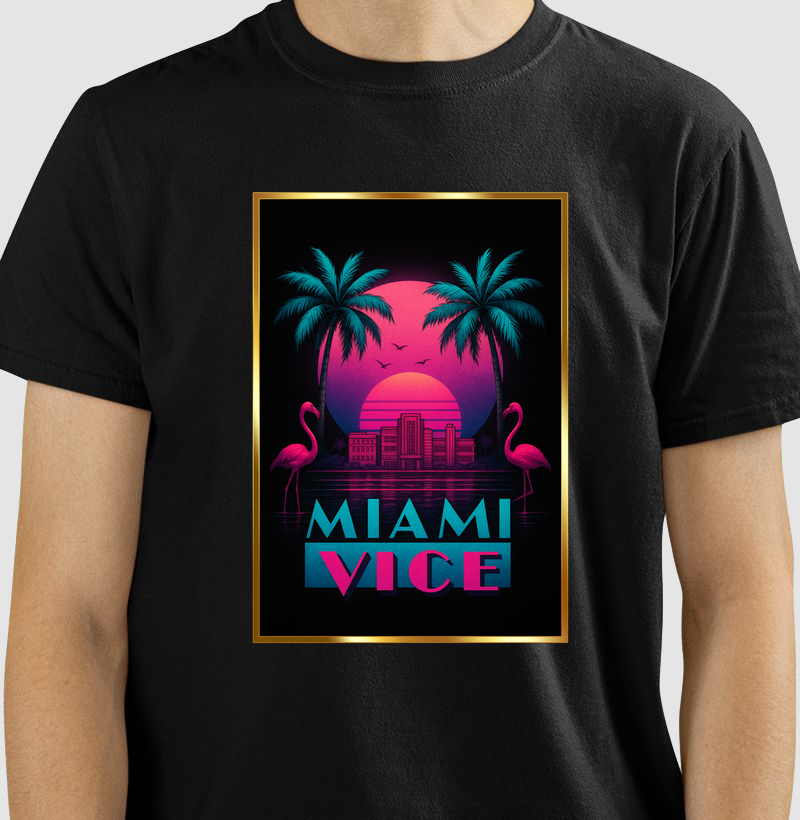 🌴 Camiseta Miami Vice – Neon, Motor e Justiça Estilizada
