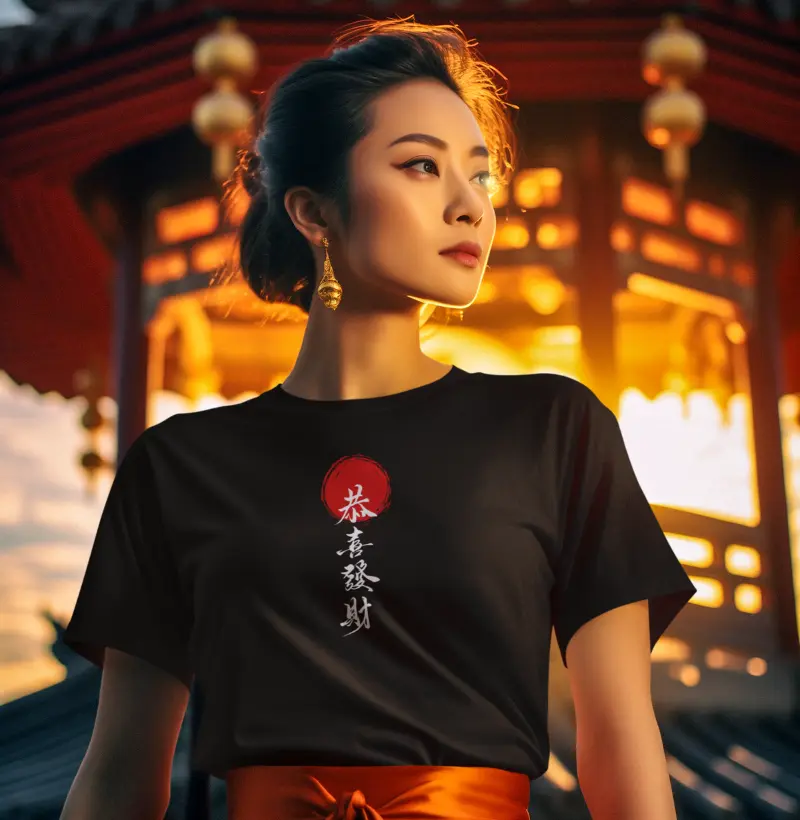 Camiseta Personalizada Kanji | Felicidade e Prosperidade | Sabedoria Oriental | Estilo Zen Moderno