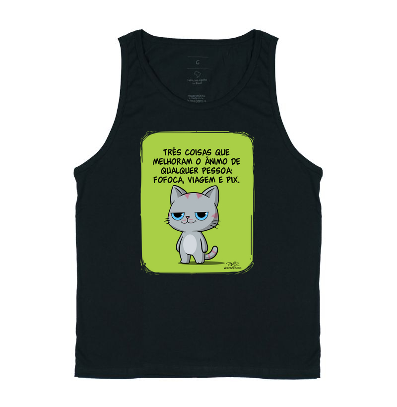 Camiseta Gato Sincero Fofoca Viagem e Pix