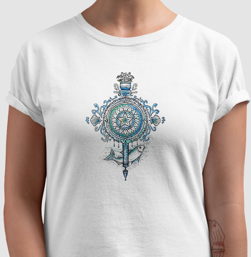 Camiseta Ondas no espelho de Yemanjá 100% Algodão