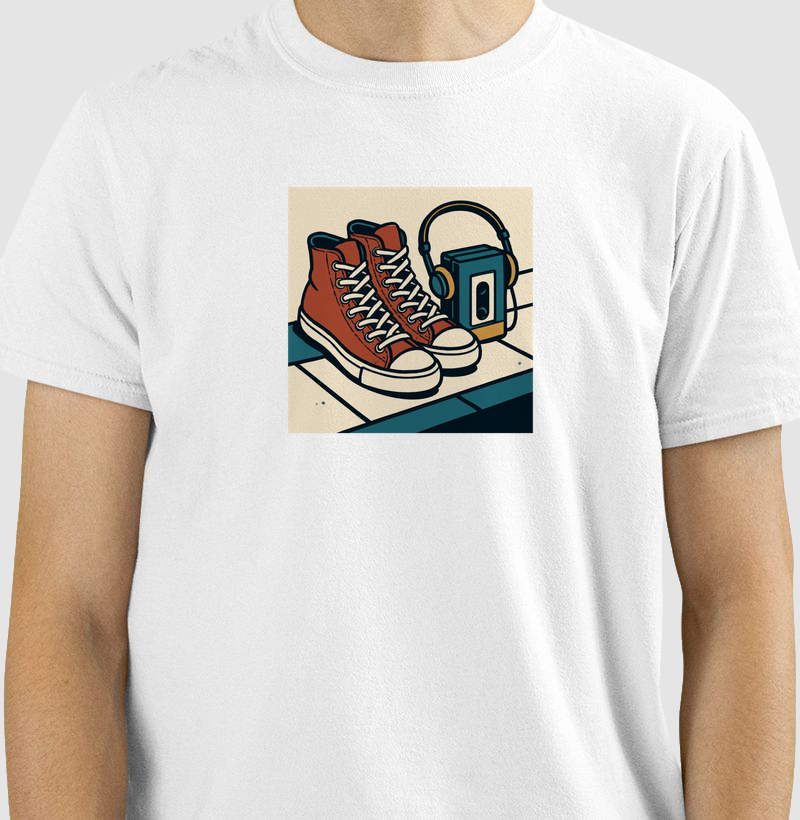 Camiseta Clássica Mixtape na Calçada — Tênis & Walkman | Posto80
