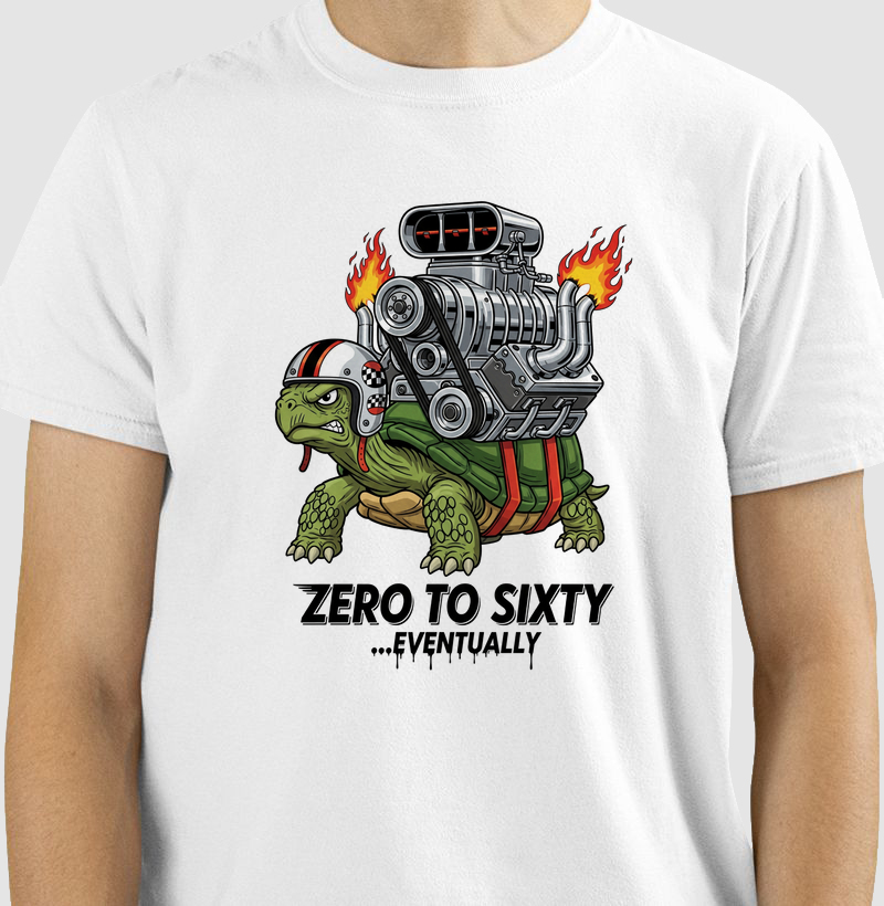 camiseta-garage-motors-kustom-zero-to-sixty-tartaruga-turbo-engracada