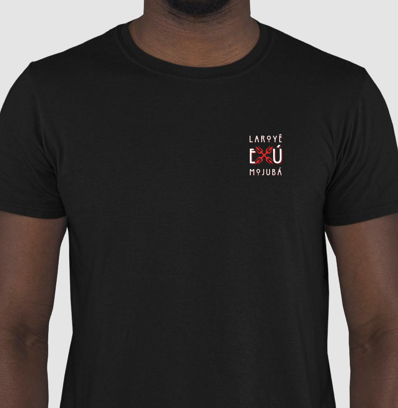 Camiseta Bls Laroyê Exú Mojubá Sombreada Preta Masc.