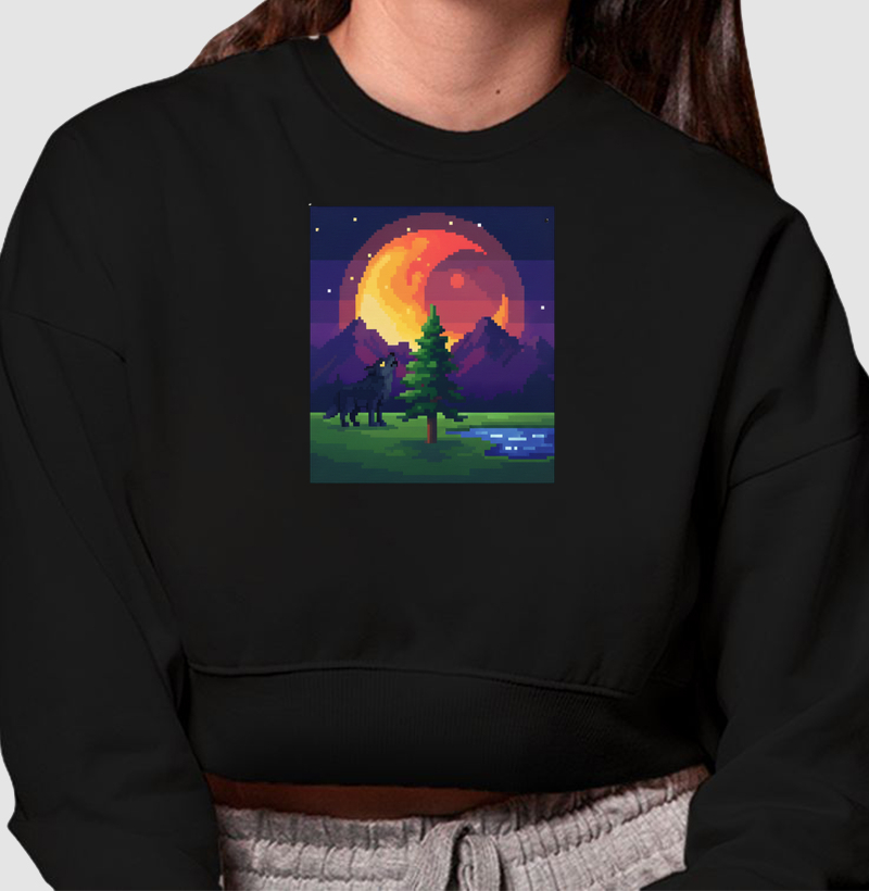 Cropped Moletom O Luar do Lobo Reset8Bit