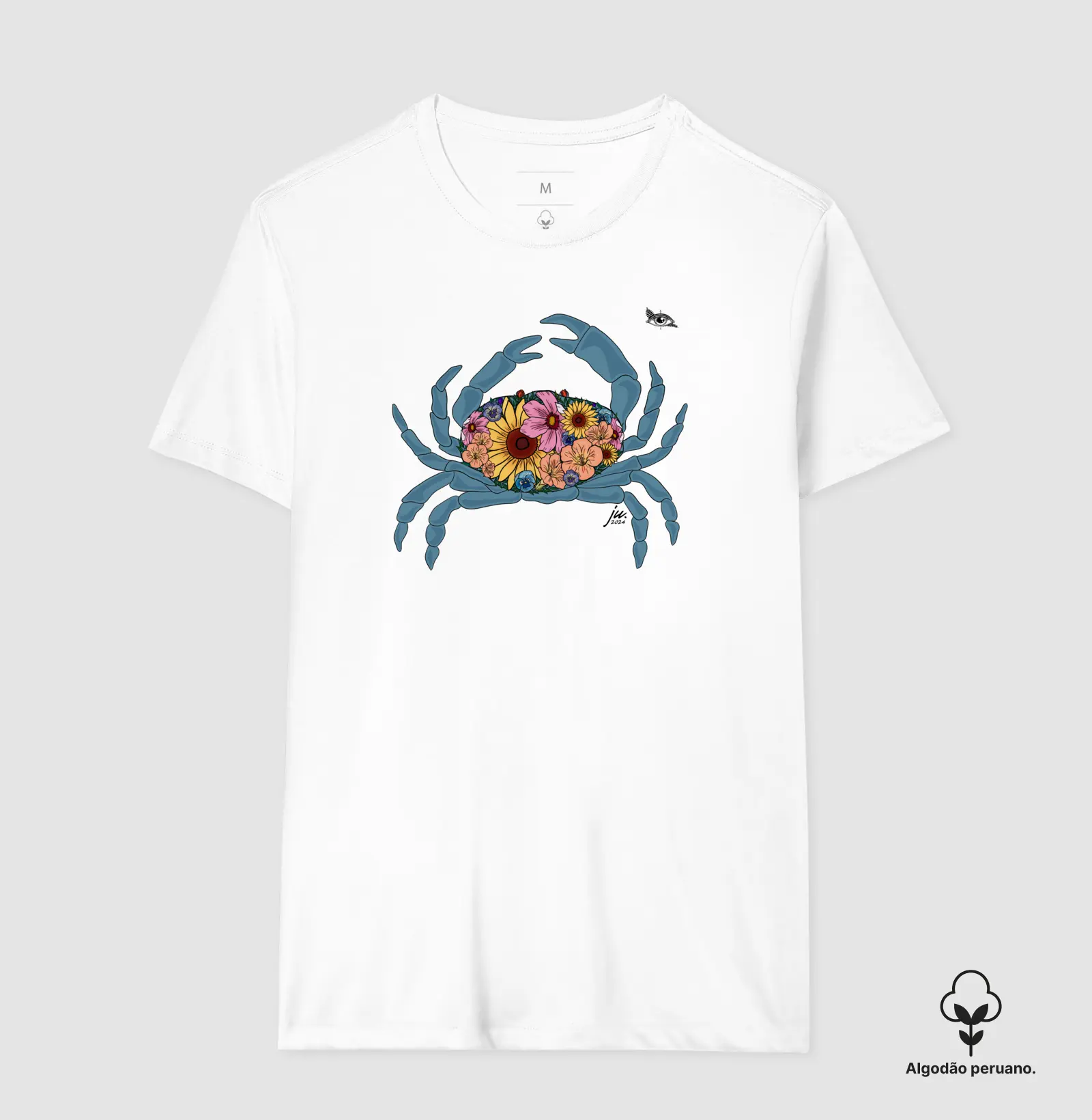 Camiseta Algodão Peruano - Carangueijo Florido