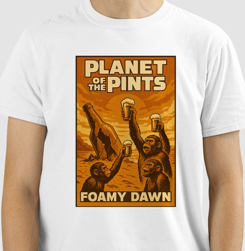 Camiseta Planet of the Pints – Foamy Dawn Retrô