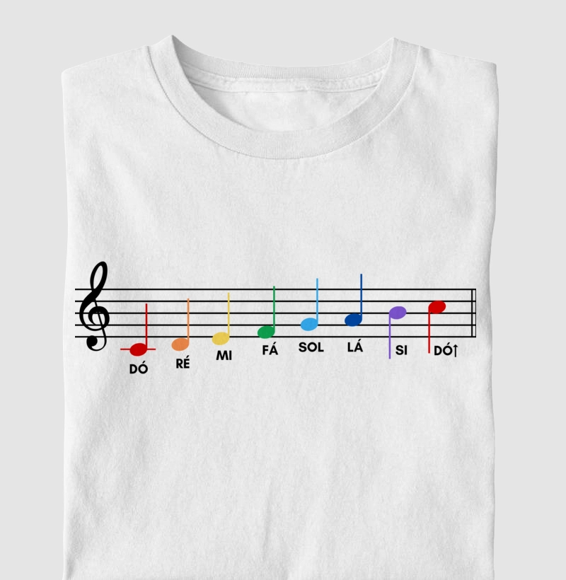 Camiseta Musical "Notas Coloridas na Pauta"