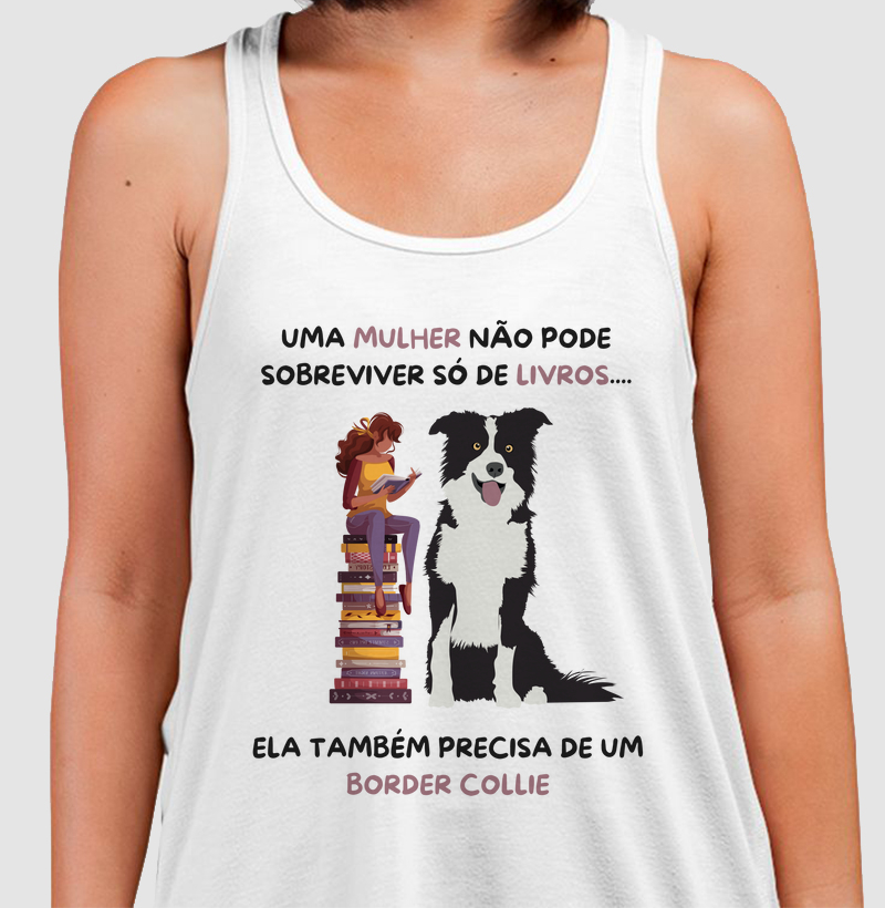 Mulher, livros e border collie