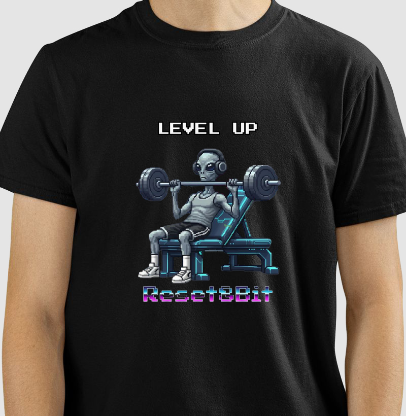 Camiseta Gym Level Up Reset8Bit