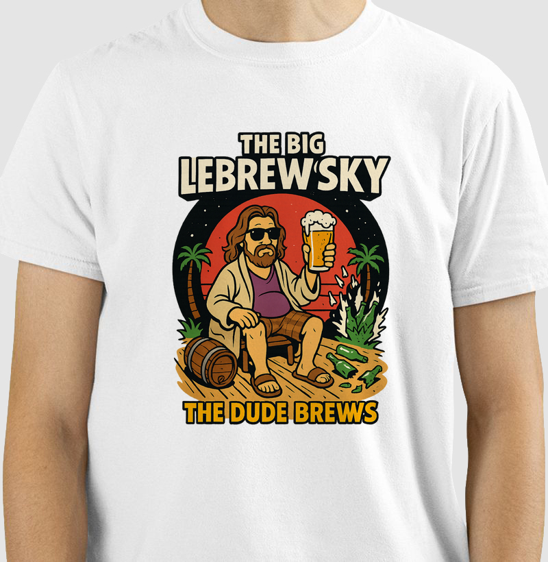 Camiseta The Big LeBrewsky The Dude Brews Pop Art Cerveja Artesanal