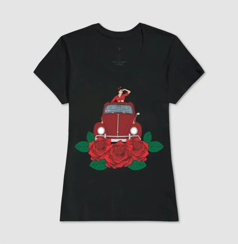 Camiseta Ferminina Fusca Pinup Rosas
