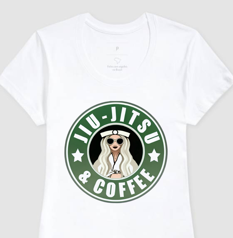 Camiseta Feminina Jiu Jitsu And Coffee - Qualidade Reserva