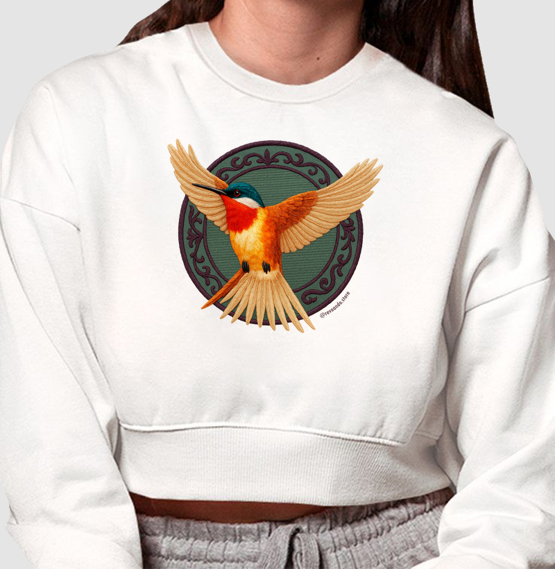 Aves em Linha - Beija-Flor - Moletom Cropped