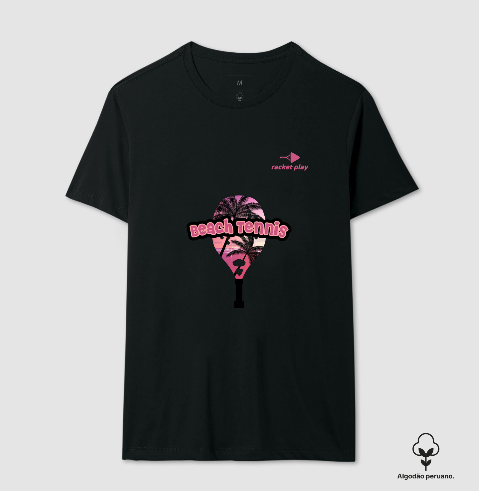 Camiseta Algodão Peruano Beach Tennis - Raquete Rosa