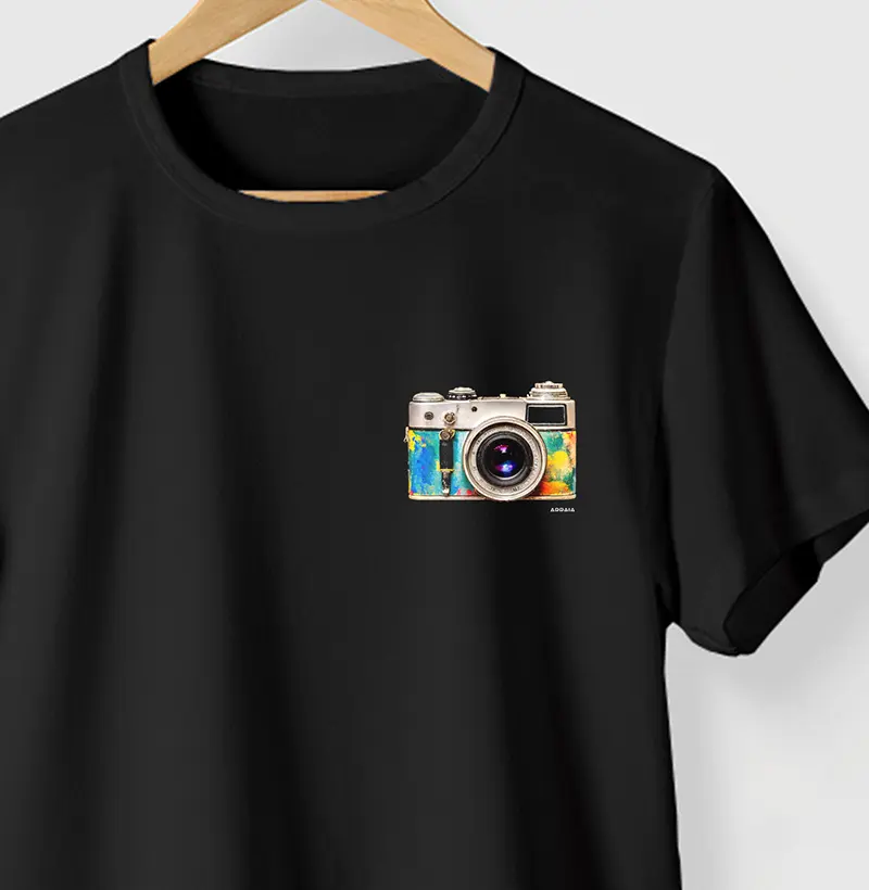 Camiseta VINTAGE CAMERA - PRETA - (100% Algodão)