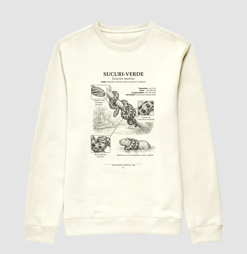 Suéter Moletom Sucuri-Verde Vintage | Coleção Enciclopédia Tropical