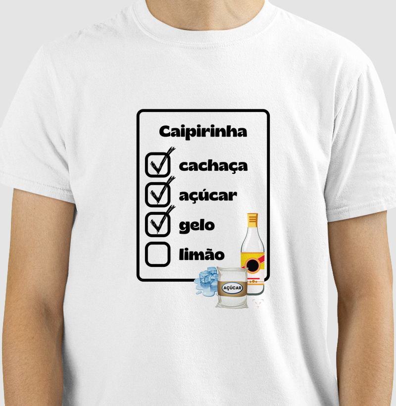 camiseta coleção carnaval - receita de caipirinha