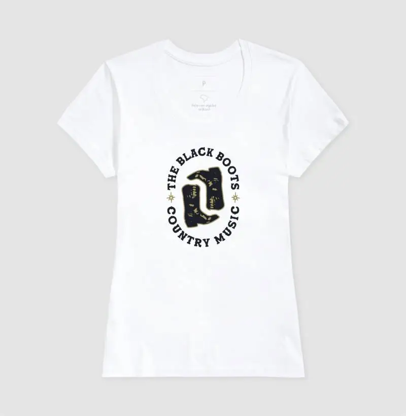 Camiseta Branca Feminina - Black Boots Country Music