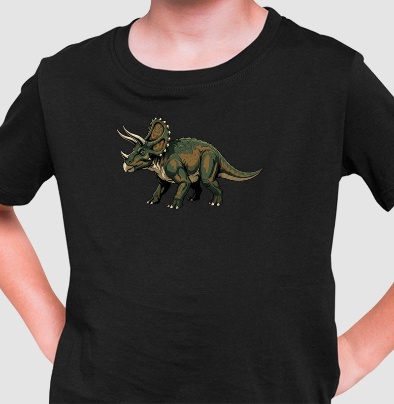  Camisa Algodão Estampada Dinossauro Triceratops Premium