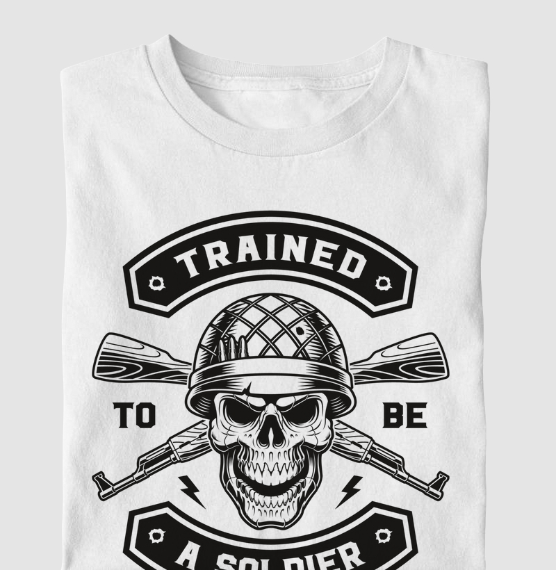 Camiseta "Trained to be a Soldier" — Disciplina e Determinação no Estilo Militar
