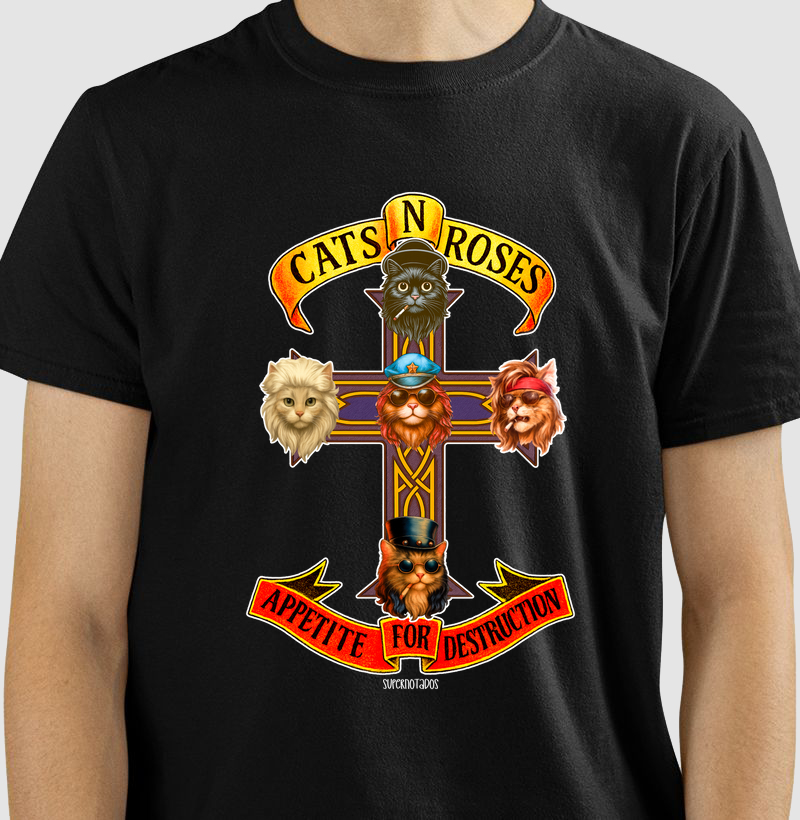 Camiseta Fã de Guns N' Roses - Logo Estilizado Gatinhos
