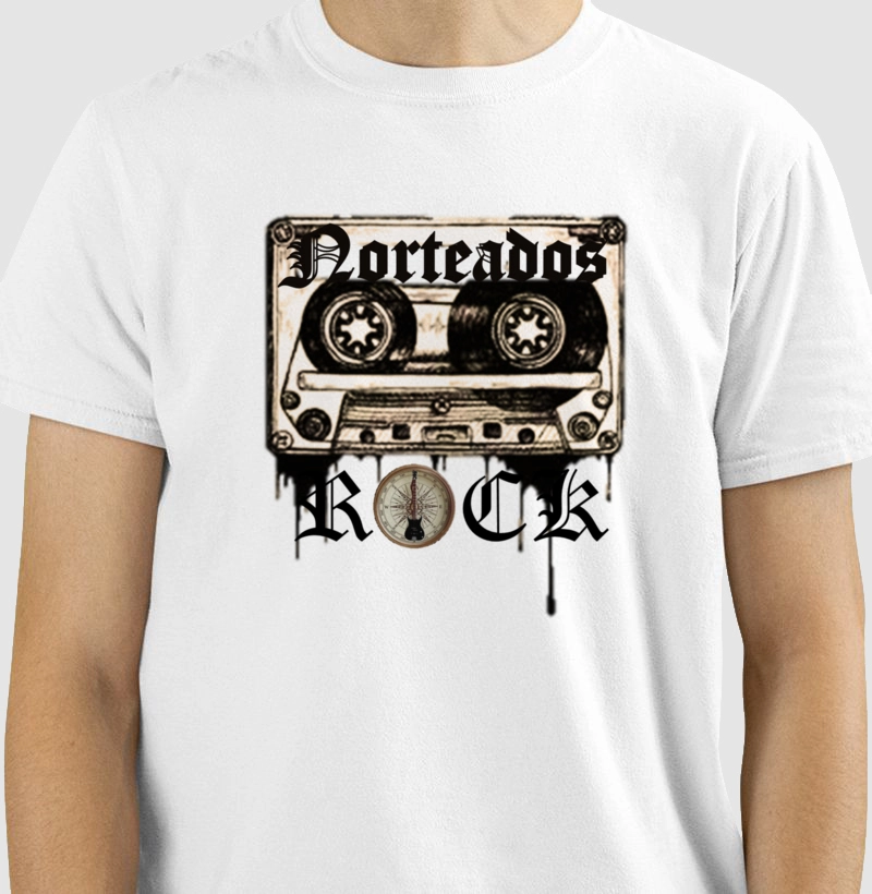 camiseta norteados pelo rock fita cassete