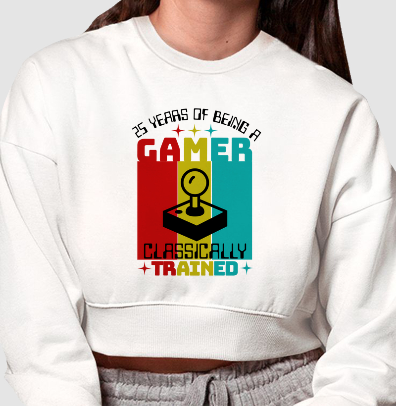 Moletom Cropped “25 Years of Being a Gamer - Classically Trained”