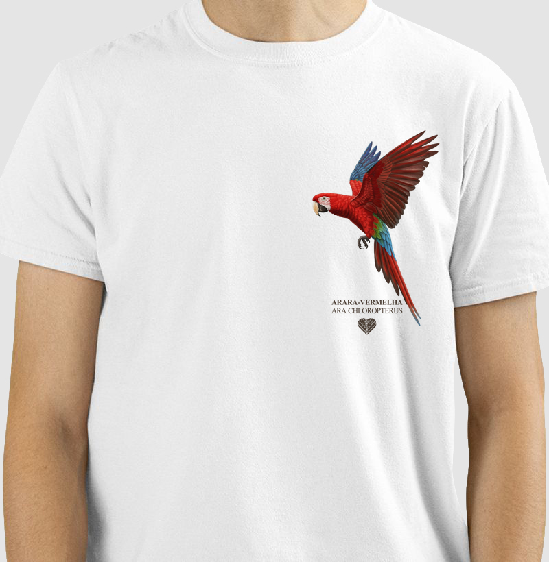 CAMISETA ARARA VERMELHA VOANDO (ESTAMPA PEQUENA)