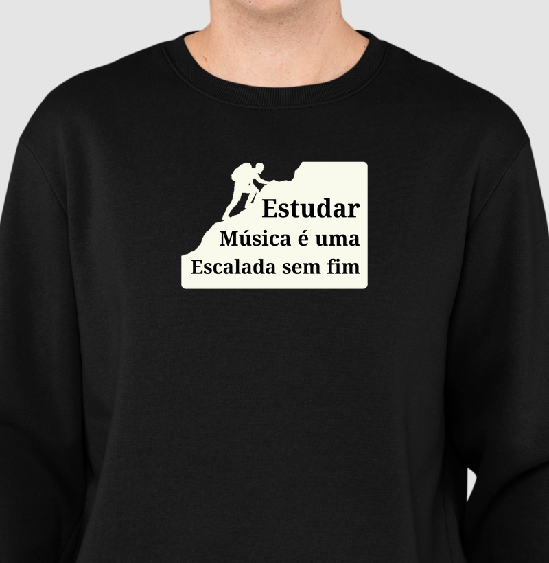Camisa "Estudar Música é uma escalada sem fim".