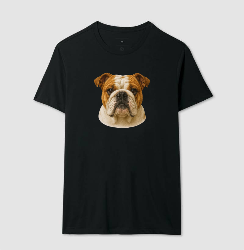 Camiseta Estampa Realista – Bulldog Brabo e Fofo