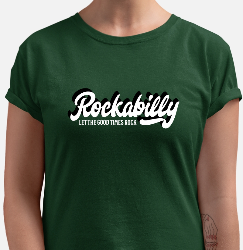Camiseta “Rockabilly - Let The Good Times Rock” em Algodão Peruano
