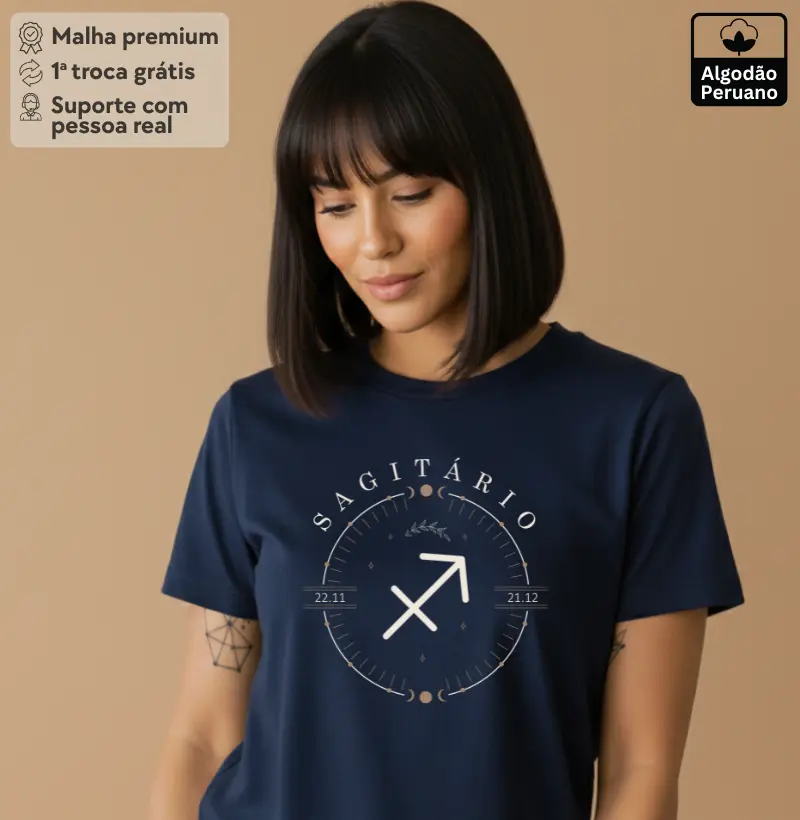 Camiseta Zodíaco Sagitário - Algodão Peruano
