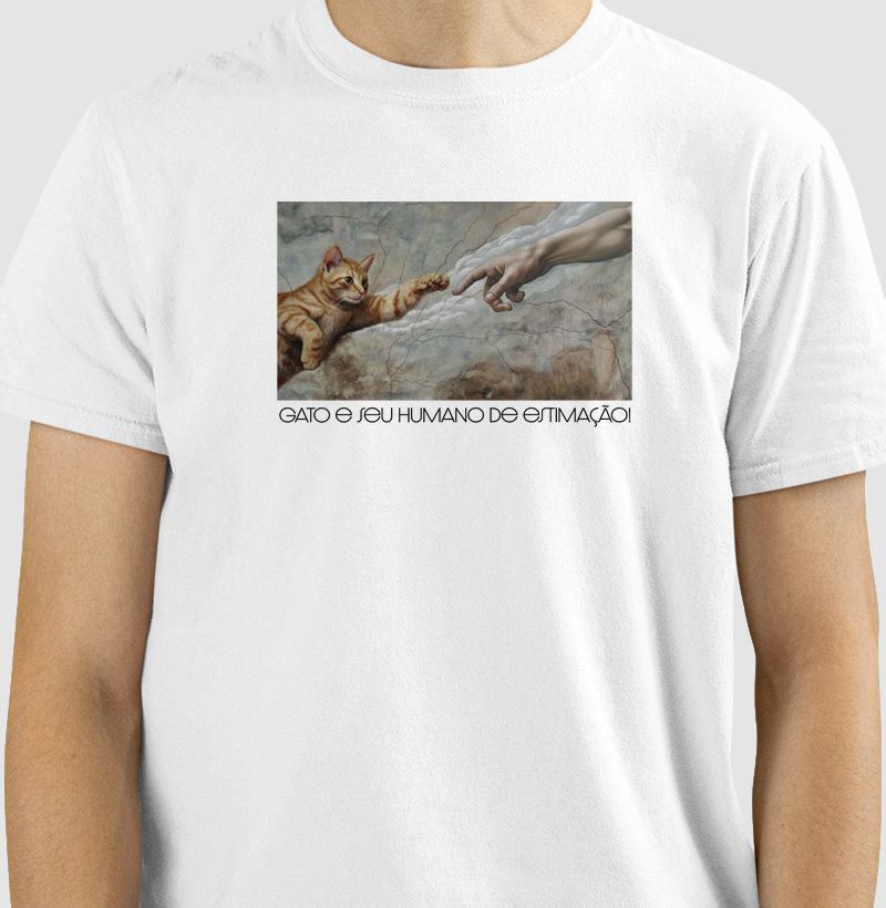 Camiseta gato e homem