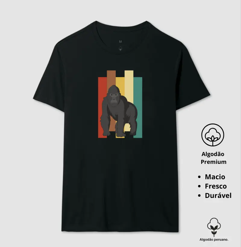 Camiseta Animalis Gorila Em Cores 100% Algodão