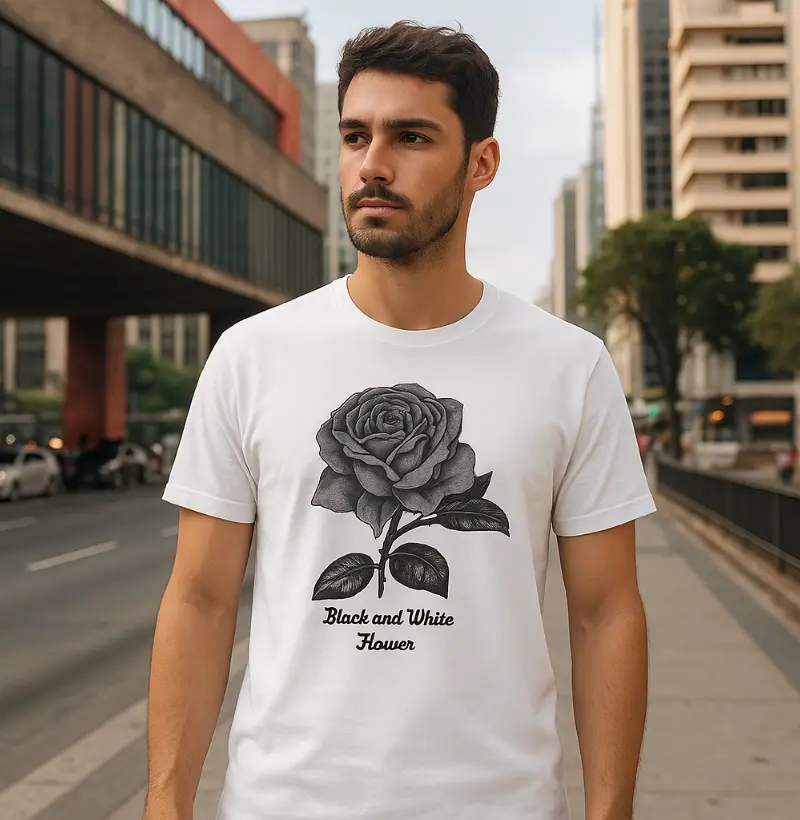 Camiseta Black and White Flower