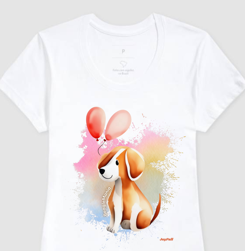 Camiseta Beagle Aquarela Yasmin Fundo Rosa