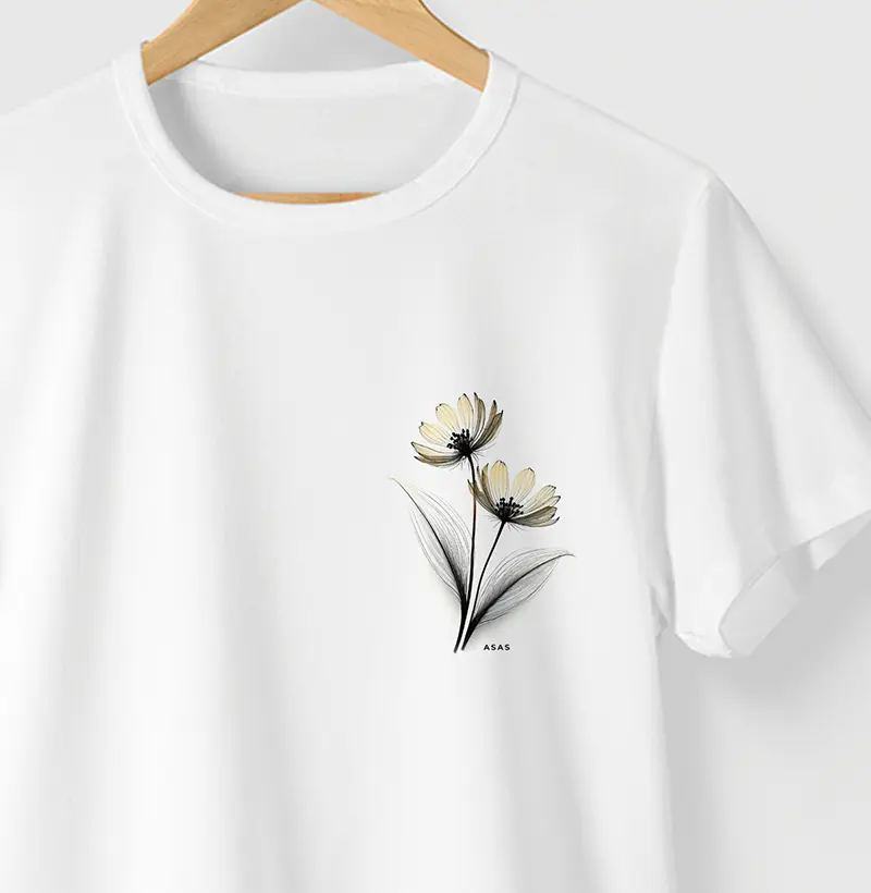 Camiseta FLORES ARTISTICAS - BRANCA - (100% Algodão)
