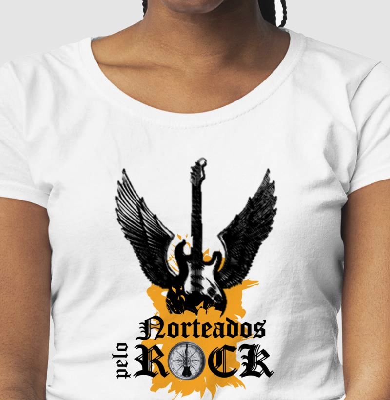 camiseta norteados pelo rock guitarra alada