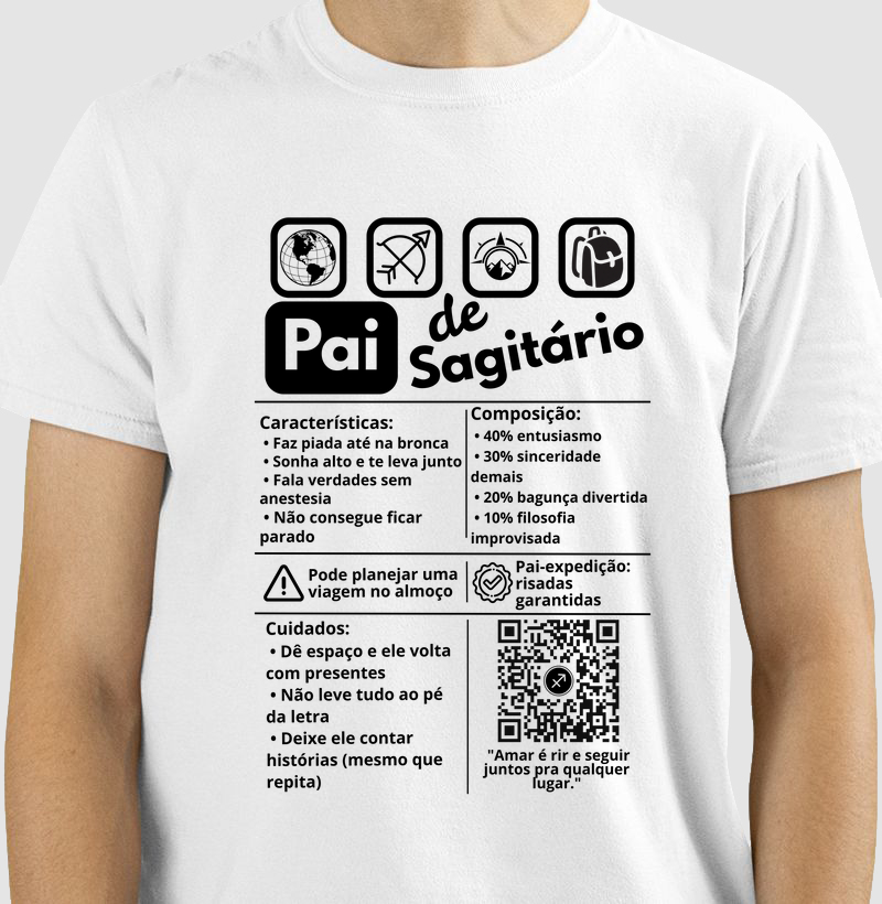 Camiseta Pai de Sagitário – Aventuras, Risadas e Liberdade
