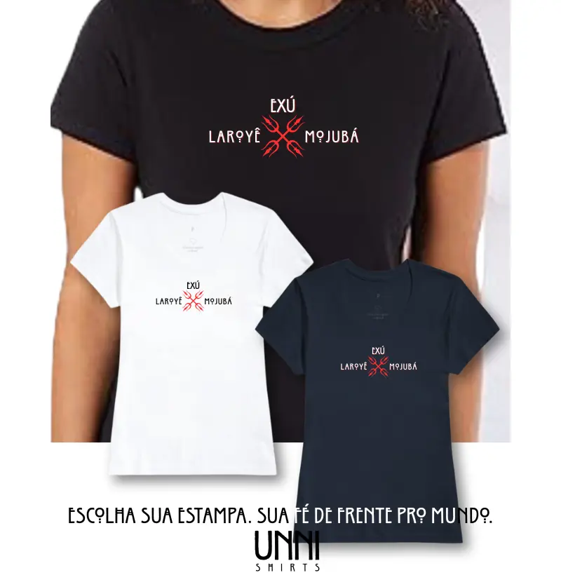 Camiseta Laroyê Exú Mojubá Sombreada Preta Feminina