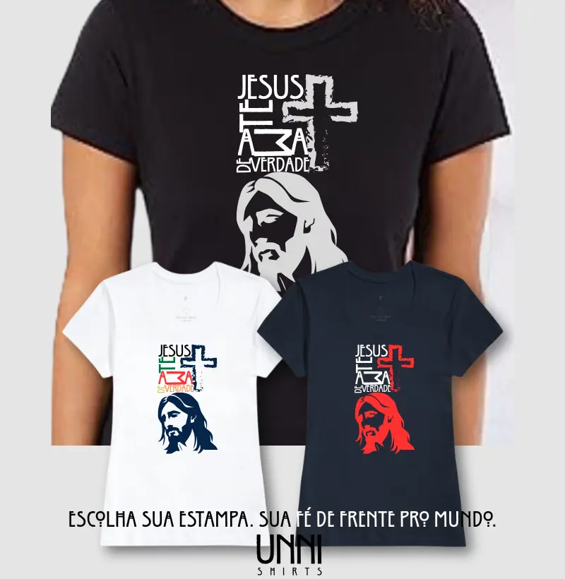 Estampa Jesus Te Ama De Verdade Preta Fem.