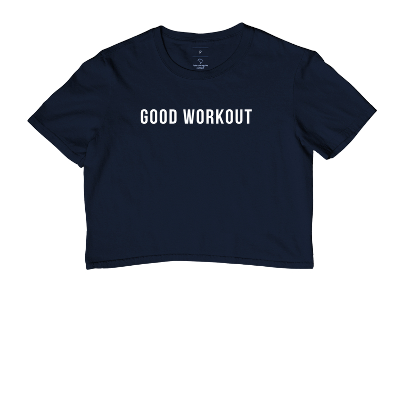 Cropped Good Workout Azul Marinho Logo Reta Branca