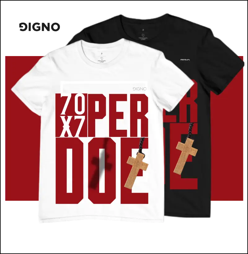 Camisa Gospel 70x7 Perdoe Estampa vermelha 