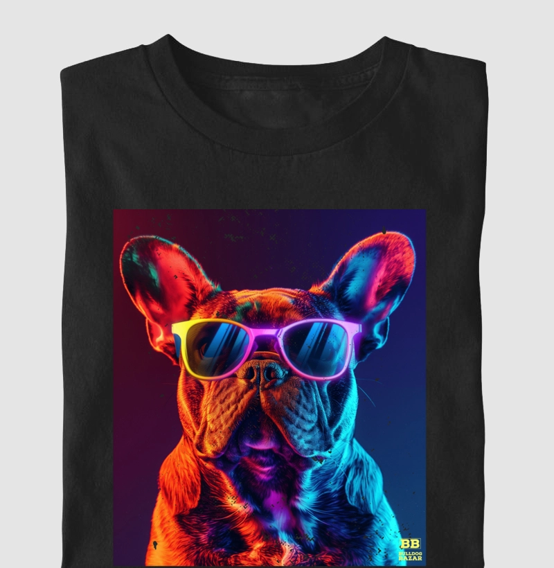 Camiseta Bulldog Frances "Oculos Neon 2"