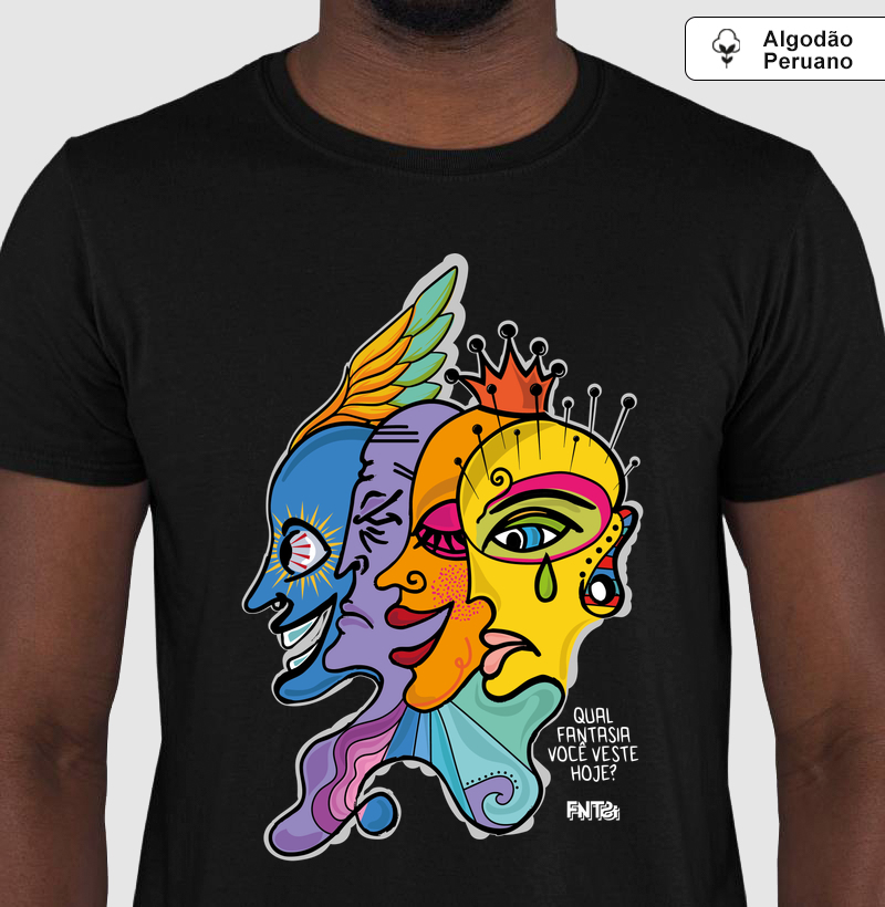 T-SHIRT "DIA" / MÁSCARAS - ESTAMPA GRANDE (ALGODÃO PERUANO)