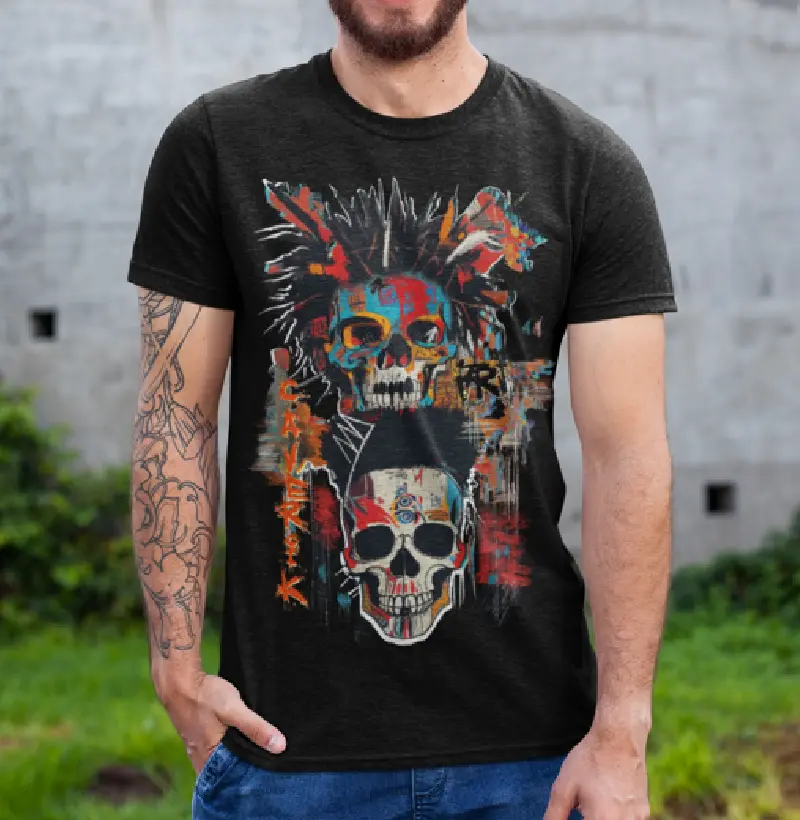 Camiseta Streetwear: Caveira Inspirada em Basquiat