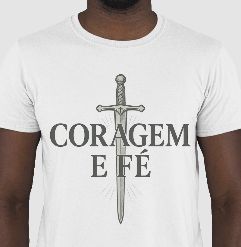 Camiseta Coragem e Fé – Estilo Guerreiro Espiritual Masculino