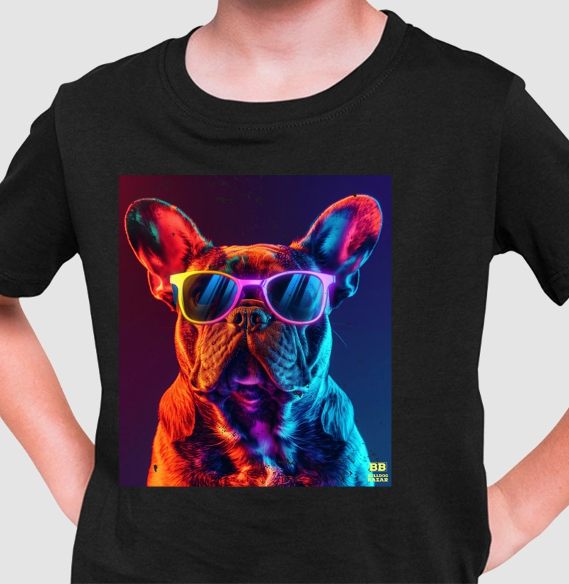 Camiseta Infantil Bulldog Frances "Oculos Neon 2"