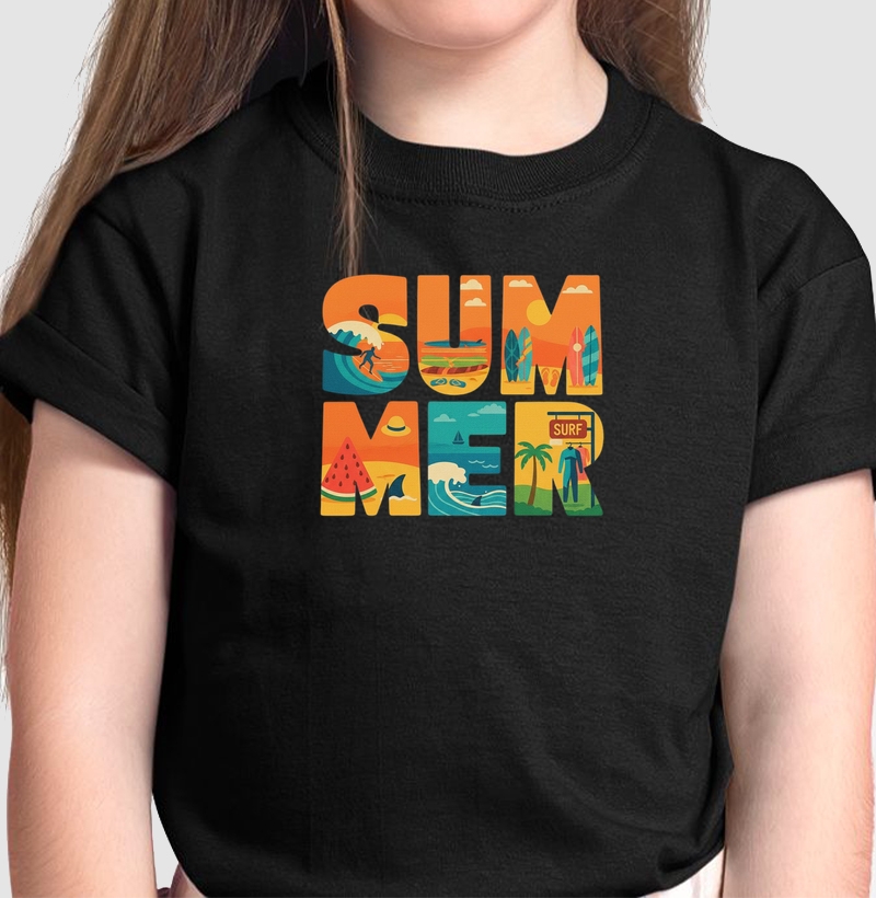 Camiseta Infantil | Estampa Summer com Desenhos Surf - Surf For Fun Wear